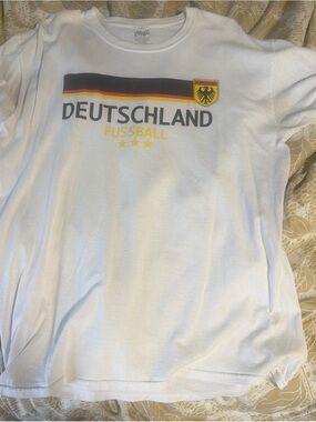 White Deutschland Fussball Graphic Tee with Black, Red & Yellow Accents